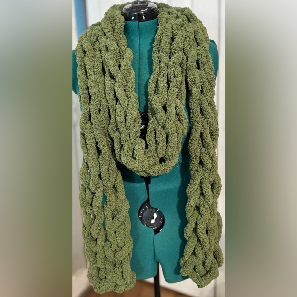 Handmade Hand Crafted Oversized Knit Scarf Olive